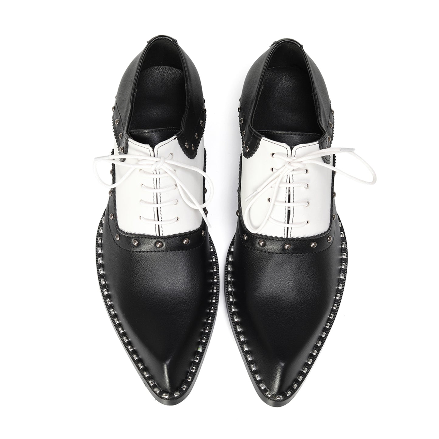 Mens Top-Grain Leather Black and White Oxfords Shoes
