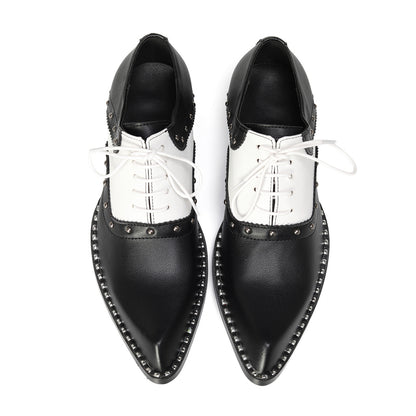 Mens Top-Grain Leather Black and White Oxfords Shoes