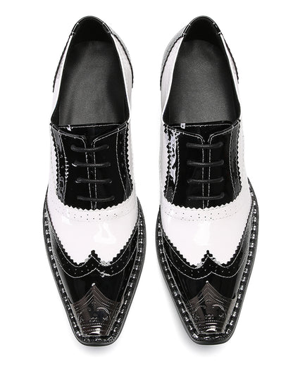 Men‘s Metal Toe Cap Two-Tone Wingtip Oxfords Western Shoes