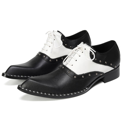 Mens Top-Grain Leather Black and White Oxfords Shoes