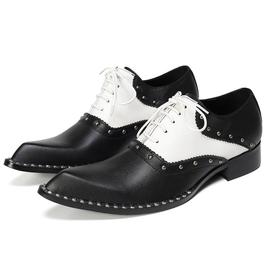 Mens Top-Grain Leather Black and White Oxfords Shoes