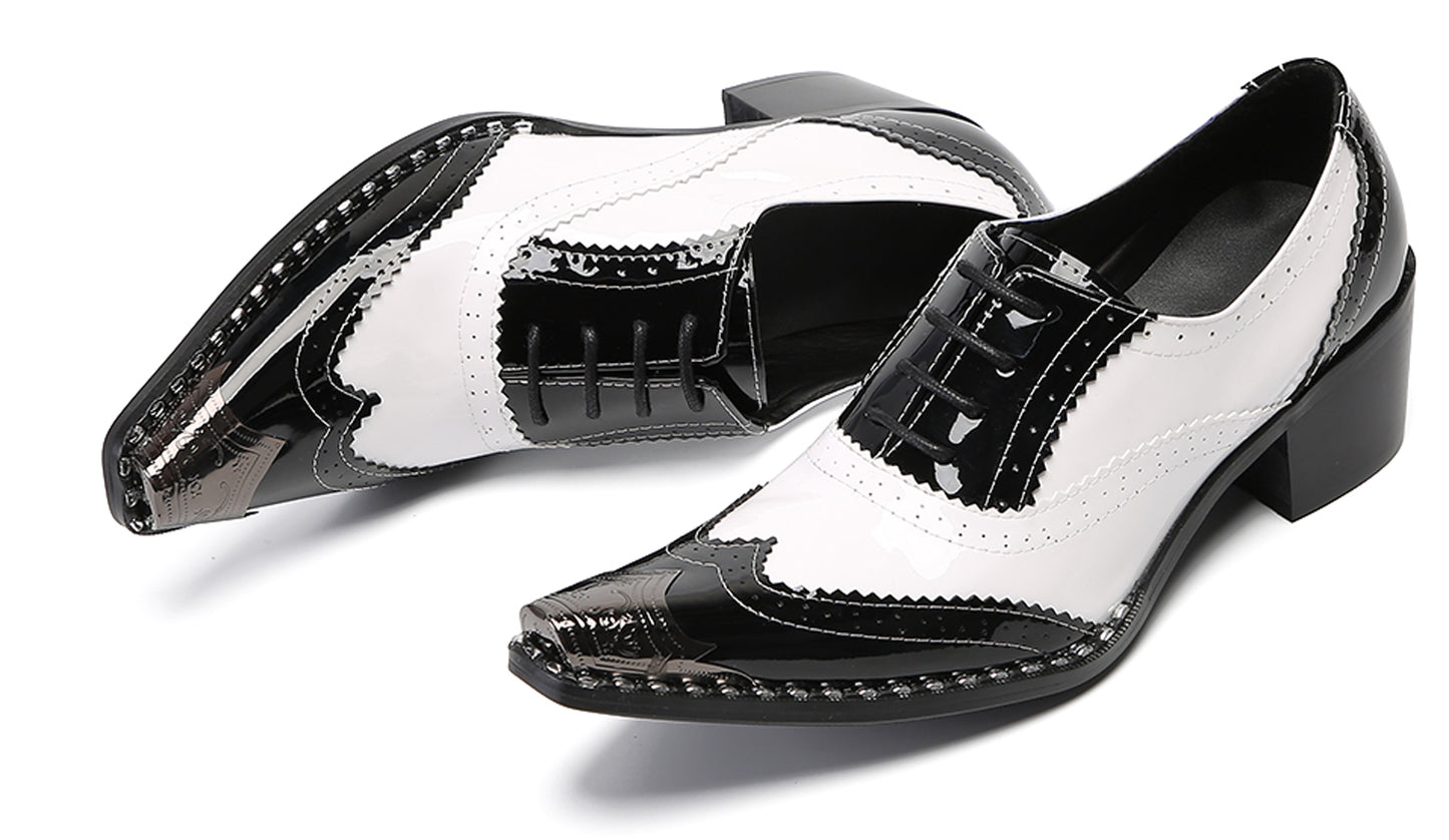Men‘s Metal Toe Cap Two-Tone Wingtip Oxfords Western Shoes