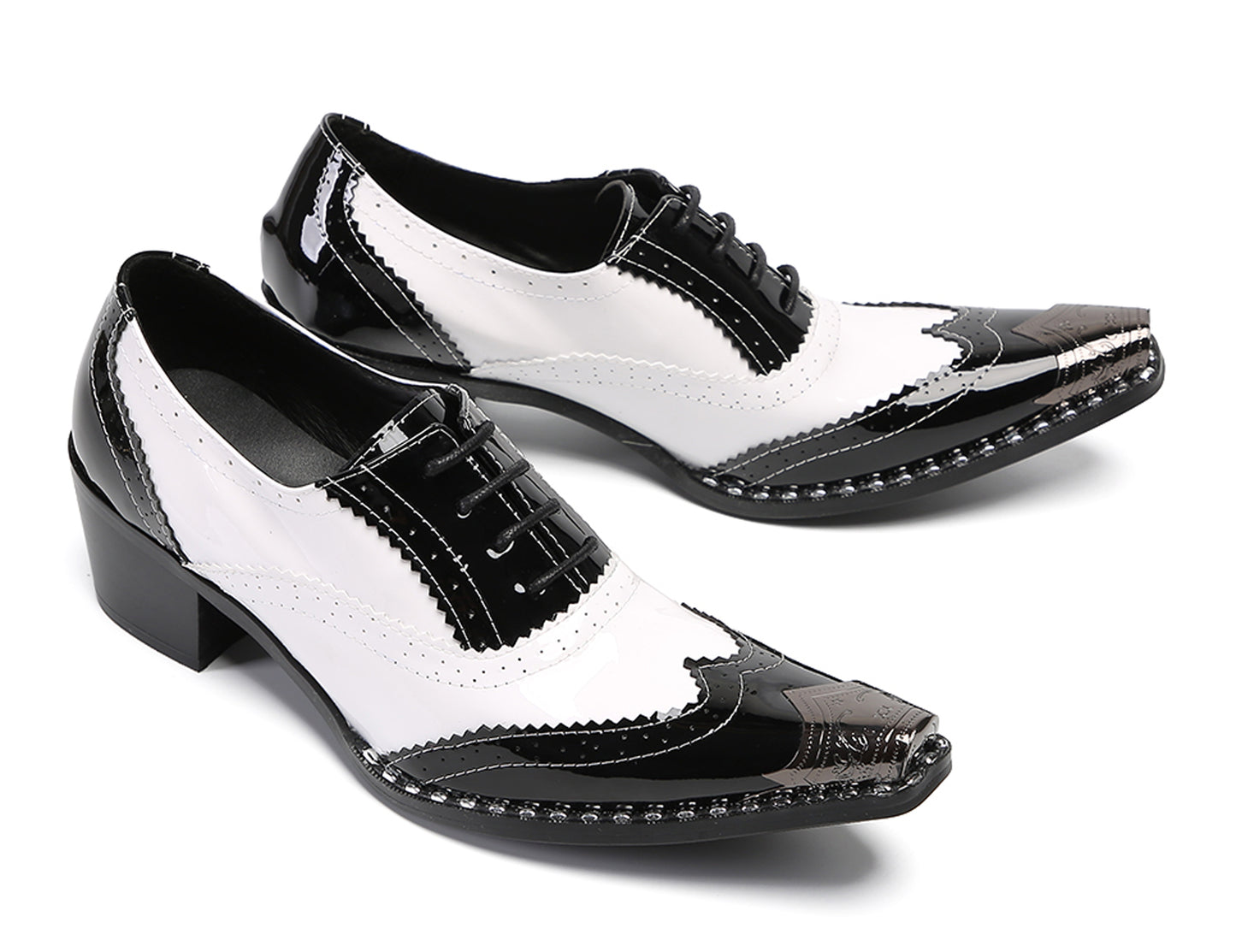 Men‘s Metal Toe Cap Two-Tone Wingtip Oxfords Western Shoes