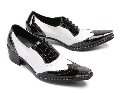 Men‘s Metal Toe Cap Two-Tone Wingtip Oxfords Western Shoes