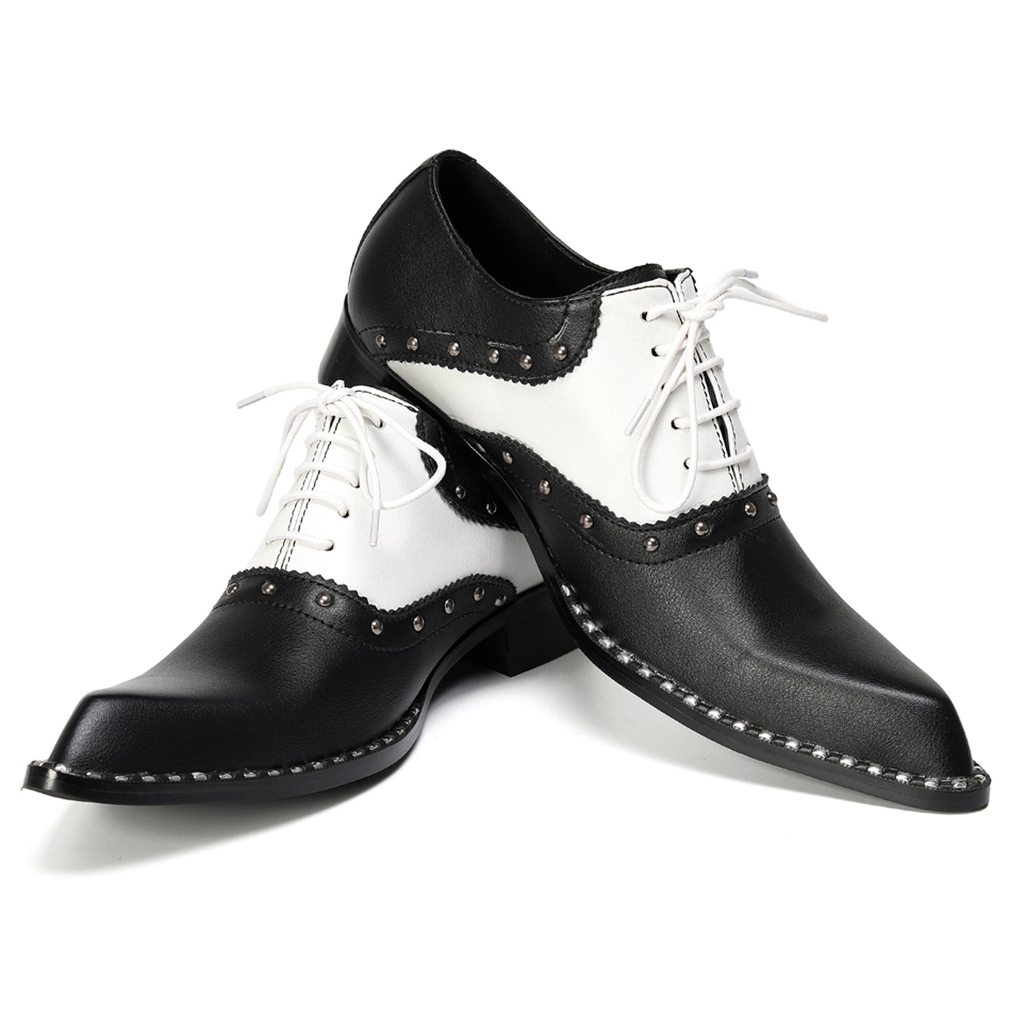 Mens Top-Grain Leather Black and White Oxfords Shoes