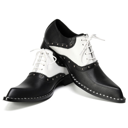 Mens Top-Grain Leather Black and White Oxfords Shoes
