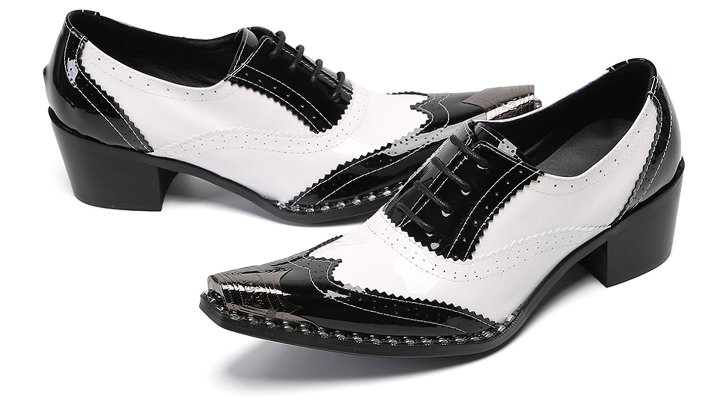 Men‘s Metal Toe Cap Two-Tone Wingtip Oxfords Western Shoes