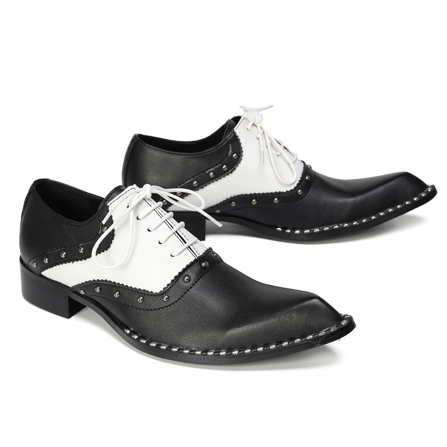 Mens Top-Grain Leather Black and White Oxfords Shoes