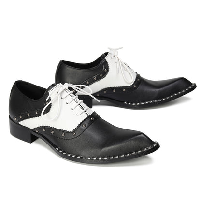 Mens Top-Grain Leather Black and White Oxfords Shoes