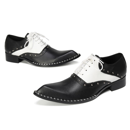 Mens Top-Grain Leather Black and White Oxfords Shoes