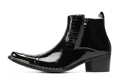 Mens Genunie Leather Metal-Wingtip Two-Sided Zipper Plaid Ankle Western Boots
