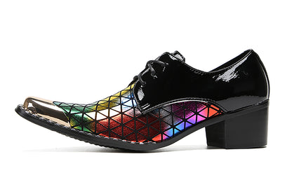 Mens Metal Tip Toe Genuine Leather Colorful Plaids Western Oxfords