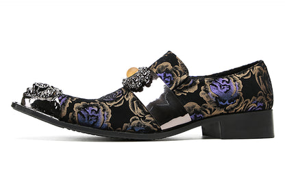 Mens Casual Metal-Tip Toe Yellow Gems Slip On Western Loafers