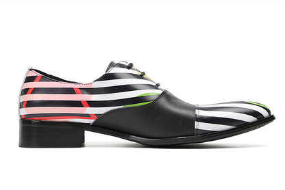 Mens Fashion Casual Wingtip Striped Pattern Genuine Leather Oxfords