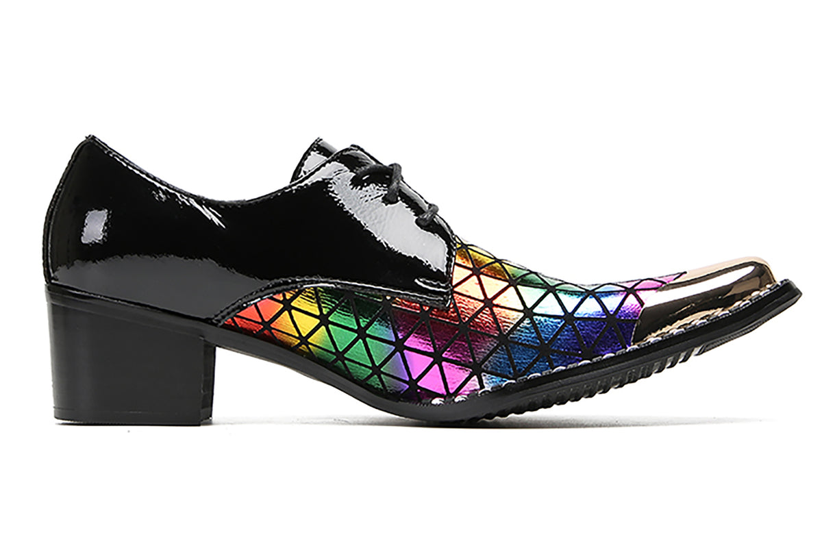 Mens Metal Tip Toe Genuine Leather Colorful Plaids Western Oxfords