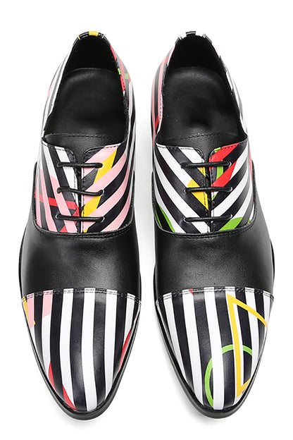 Mens Fashion Casual Wingtip Striped Pattern Genuine Leather Oxfords