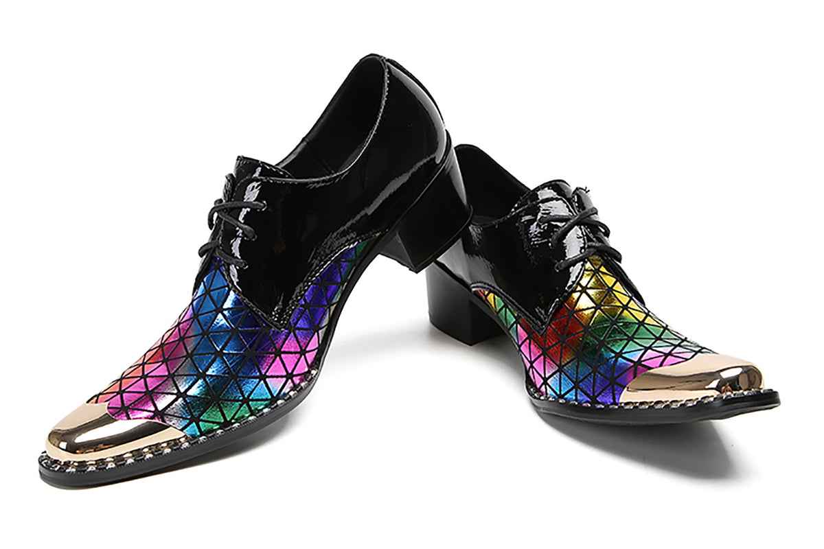Mens Metal Tip Toe Genuine Leather Colorful Plaids Western Oxfords