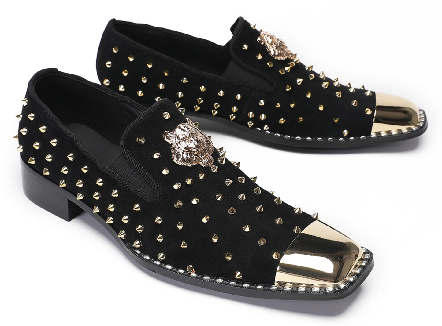 Mens Gold Glitter Rhinestone Suede Western Loafers