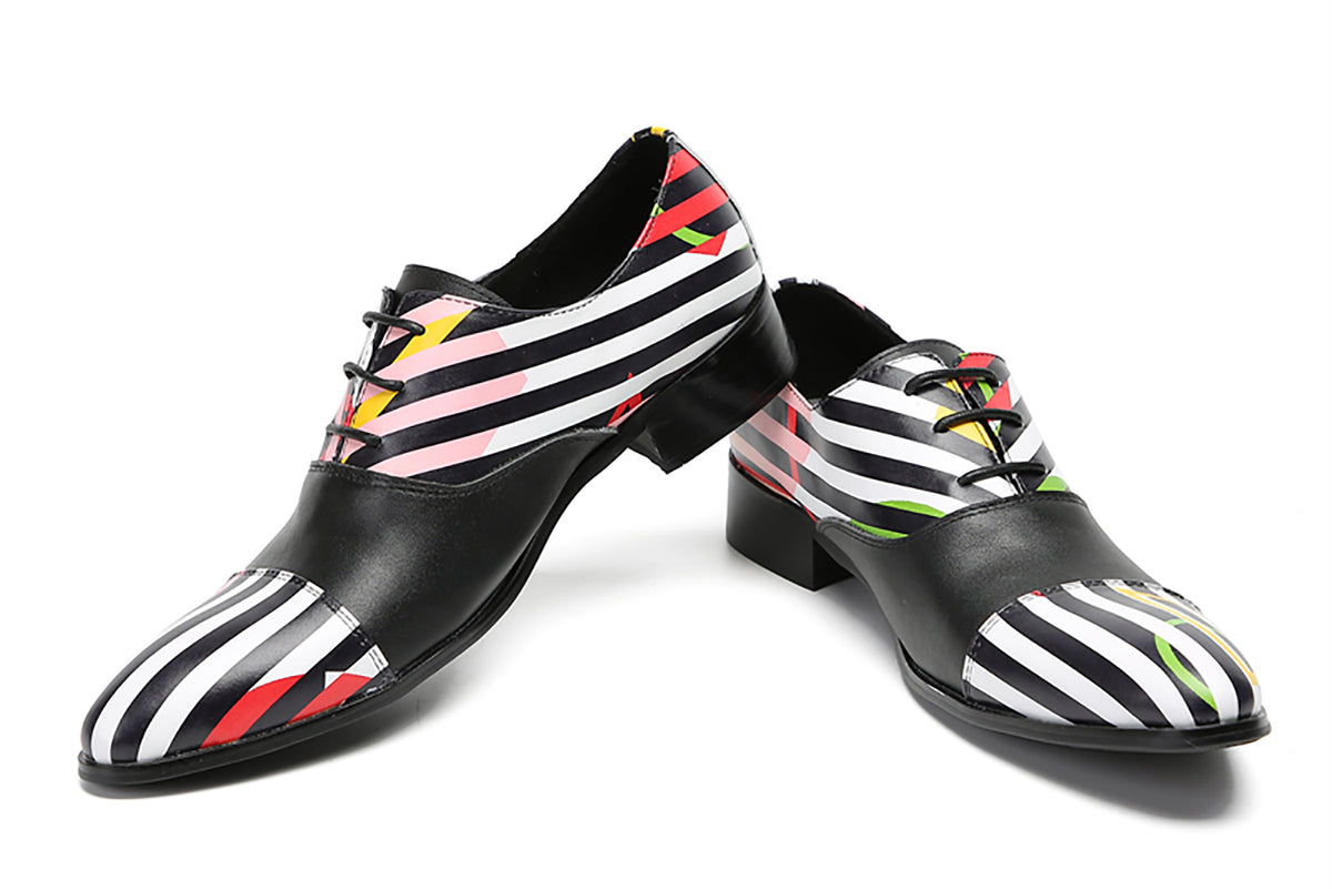 Mens Fashion Casual Wingtip Striped Pattern Genuine Leather Oxfords