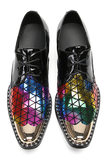 Mens Metal Tip Toe Genuine Leather Colorful Plaids Western Oxfords