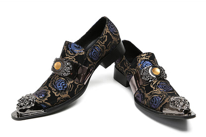 Mens Casual Metal-Tip Toe Yellow Gems Slip On Western Loafers