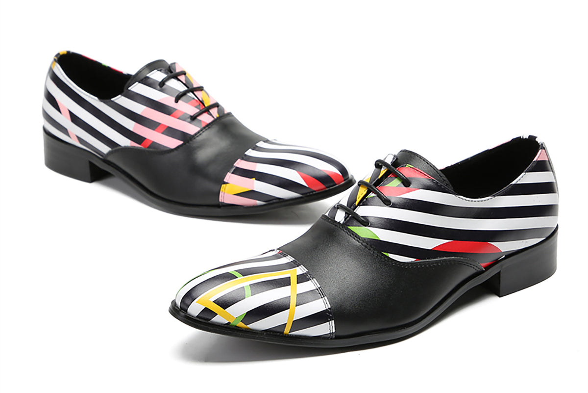 Mens Fashion Casual Wingtip Striped Pattern Genuine Leather Oxfords