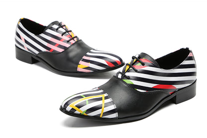 Mens Fashion Casual Wingtip Striped Pattern Genuine Leather Oxfords
