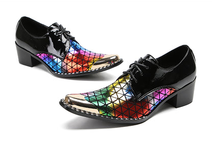 Mens Metal Tip Toe Genuine Leather Colorful Plaids Western Oxfords