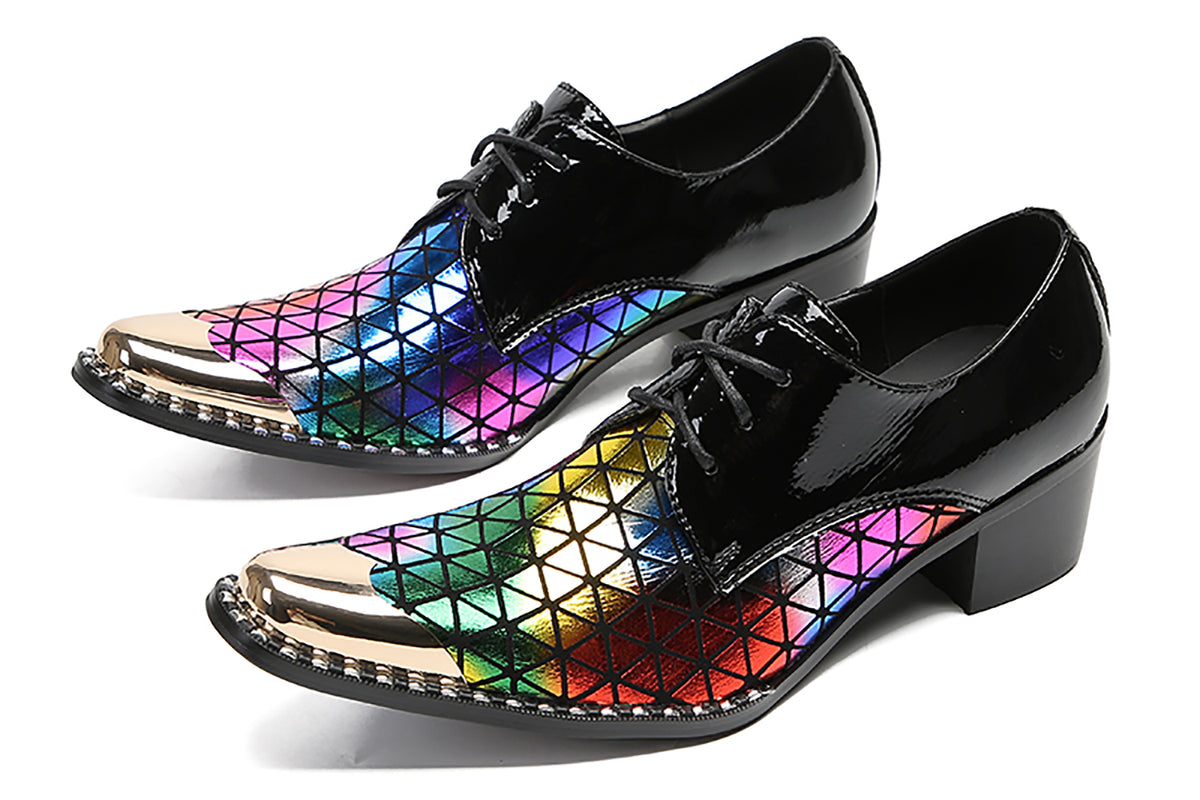 Mens Metal Tip Toe Genuine Leather Colorful Plaids Western Oxfords