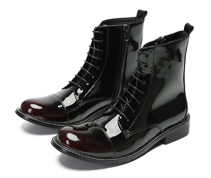 Mens Patent Leather Casual Dress Western Oxfords Boots