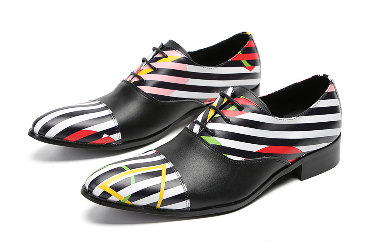 Mens Fashion Casual Wingtip Striped Pattern Genuine Leather Oxfords