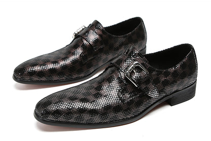 Mens Casual Plain Toe Buttons Genuine Leather Loafers