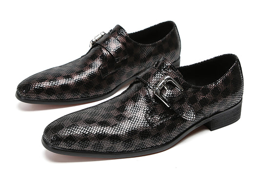 Mens Casual Plain Toe Buttons Genuine Leather Loafers