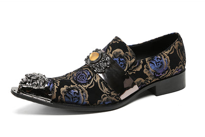 Mens Casual Metal-Tip Toe Yellow Gems Slip On Western Loafers