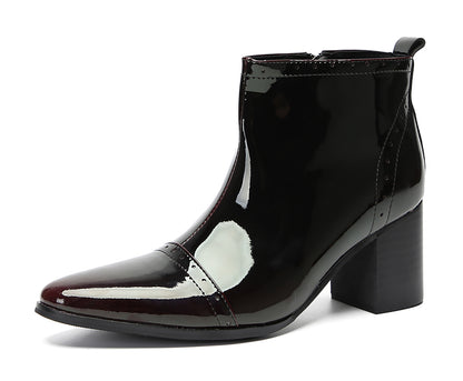 Mens Patent Leather Zipper On Side Mid Calf Heel Ankle Boots