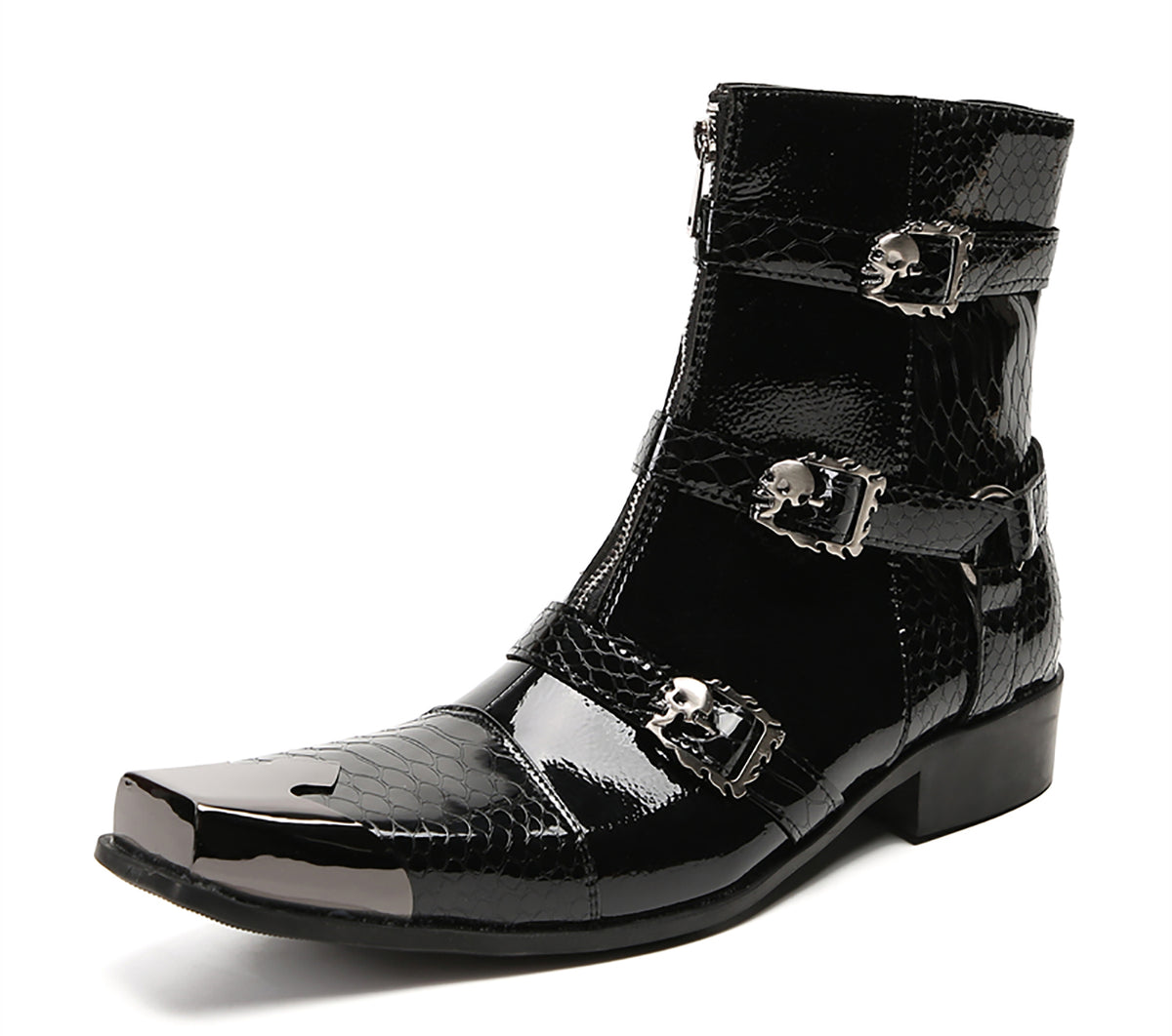 Mens Genuine Leather Dress Casual Metal Square Toe Buckles Cowboy Western Boots