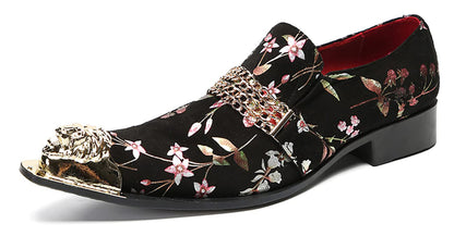 Mens Genunie Leather Slip On Metal Tip Toe Chain Western Loafers