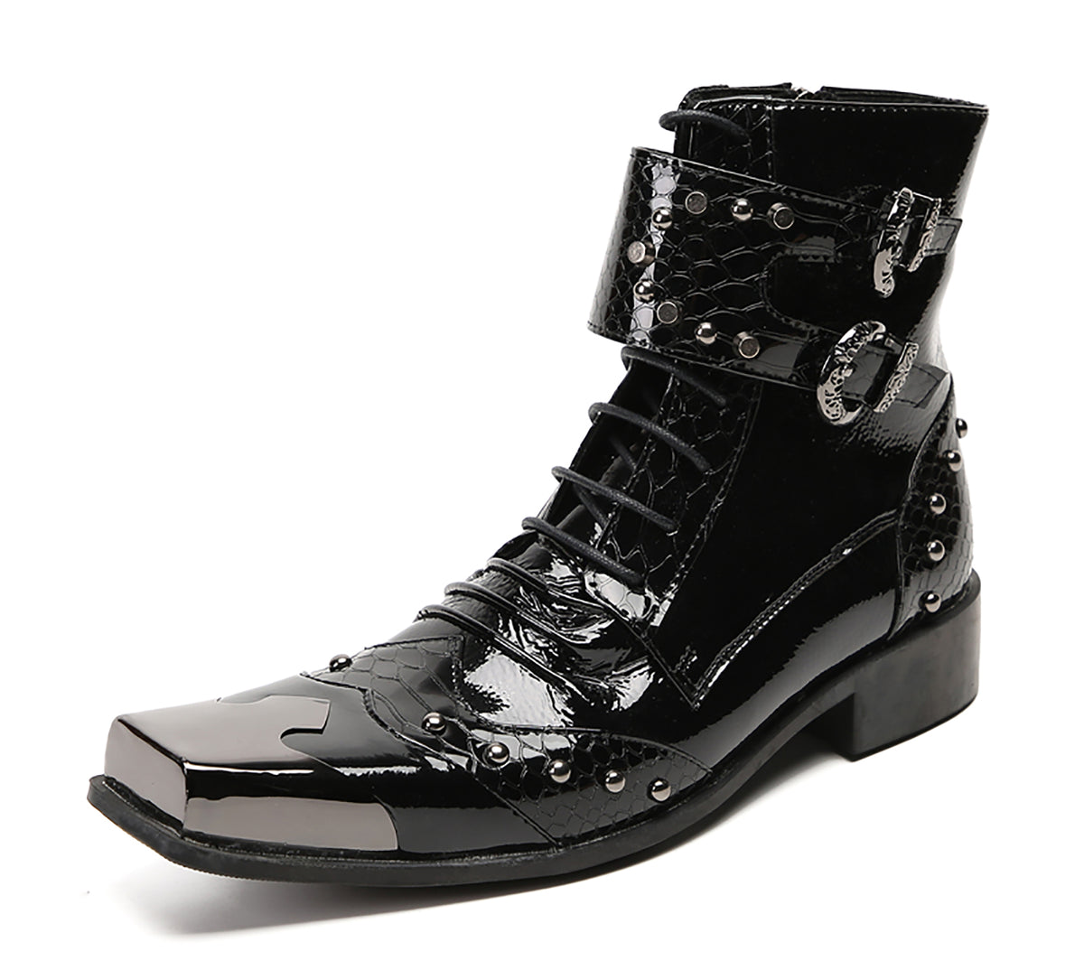 Mens Metal Square Toe Zipper Buckles Cowboy Western Boots