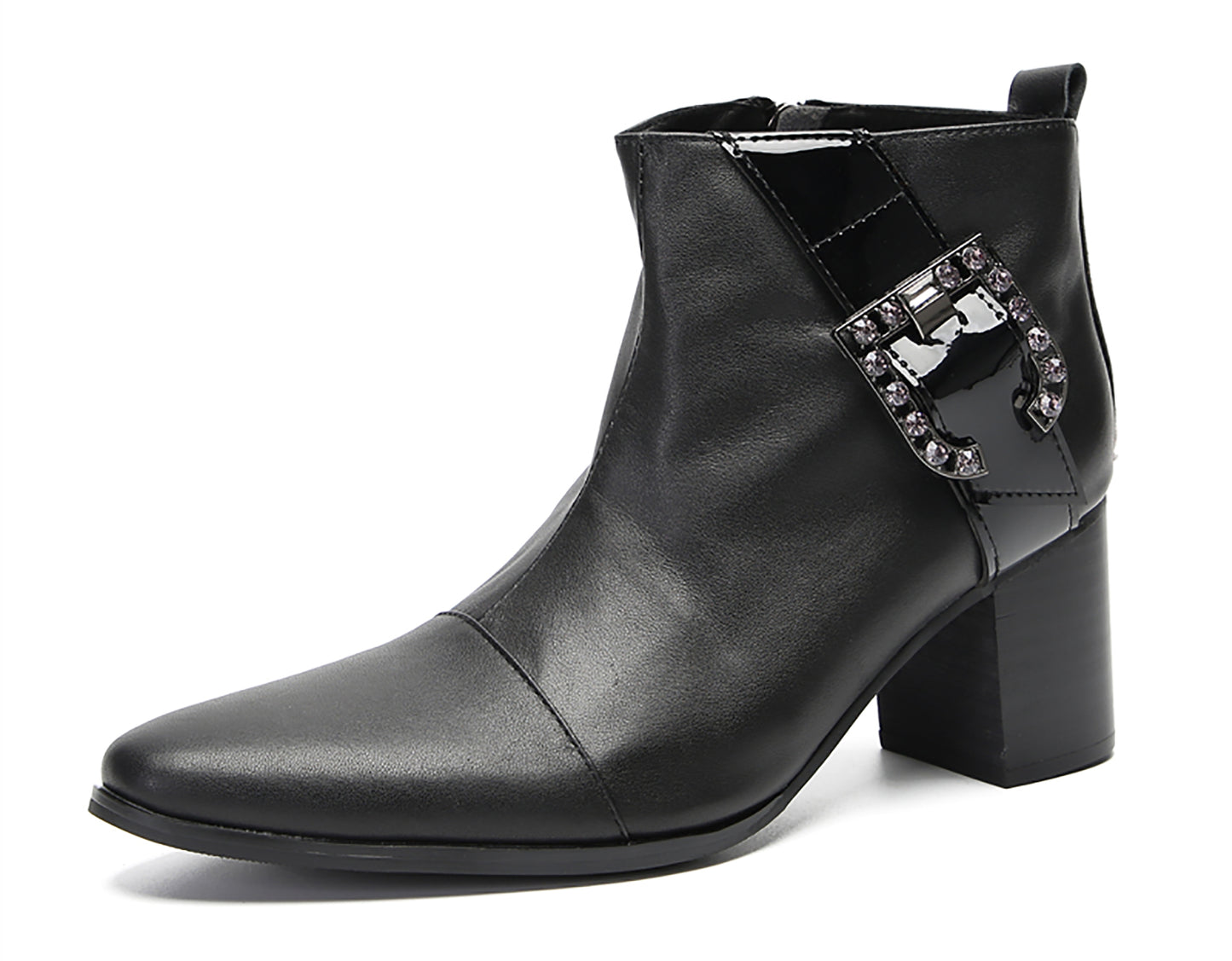 Mens Genunie Leather Beaded Buckle Heel Ankle Boots