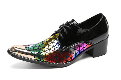 Mens Metal Tip Toe Genuine Leather Colorful Plaids Western Oxfords