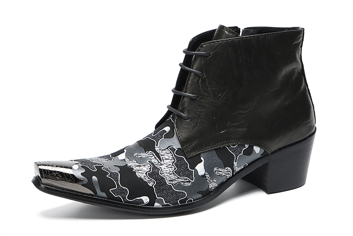 Mens Genunie Leather Zipper Lace-Up Ankle Western Oxfords Boots