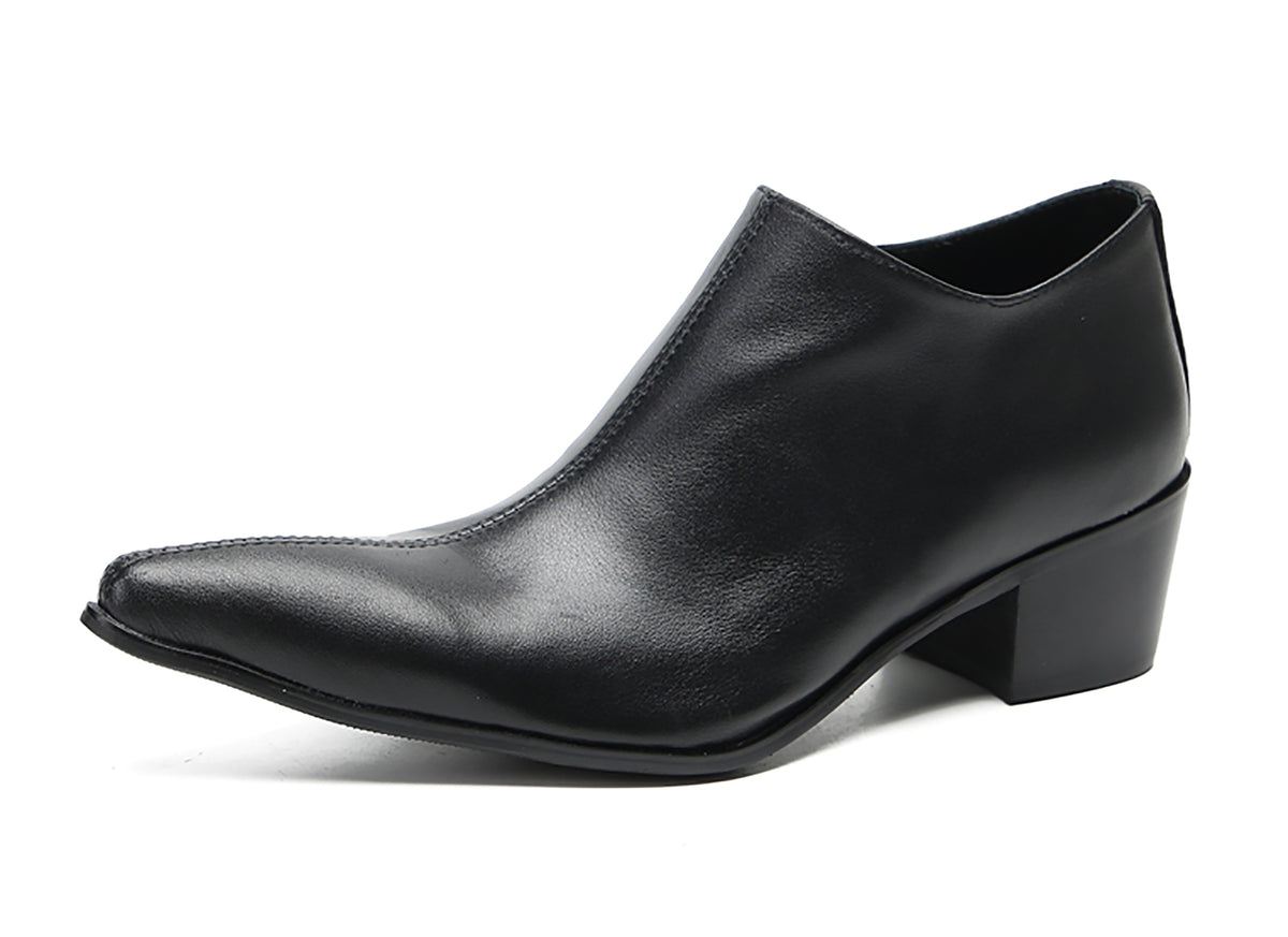 Mens Casual Dress Party Leather Zipper Pointed Toe Heel Pumps Loafers