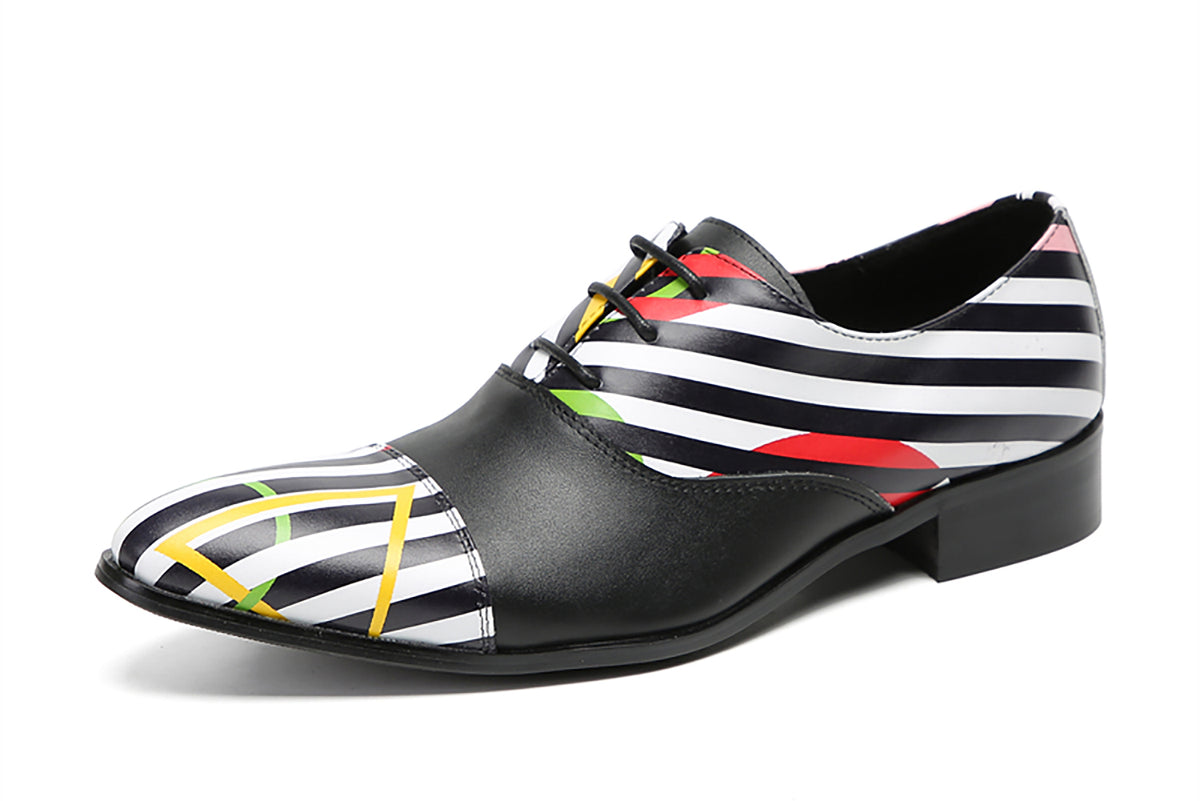 Mens Fashion Casual Wingtip Striped Pattern Genuine Leather Oxfords