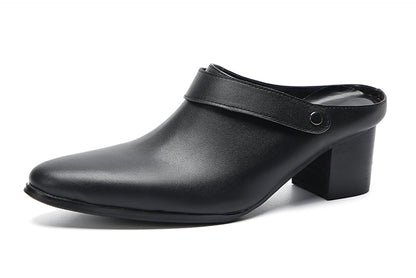 Mens Genunie Leather Mules Slip On Casual Slippers Heel Sandals Clogs Loafers