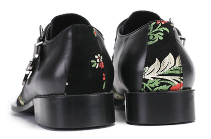Mens Party Casual Double Buckle Floral Western Loafers