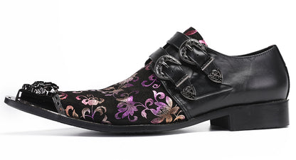 Mens Party Casual Double Buckle Floral Western Loafers