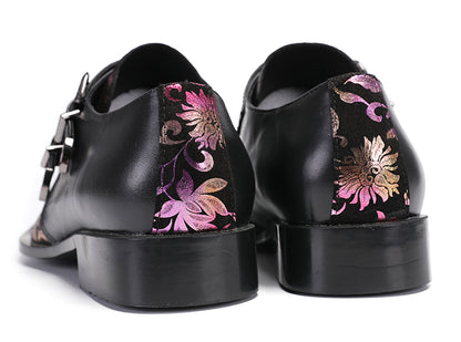 Mens Party Casual Double Buckle Floral Western Loafers