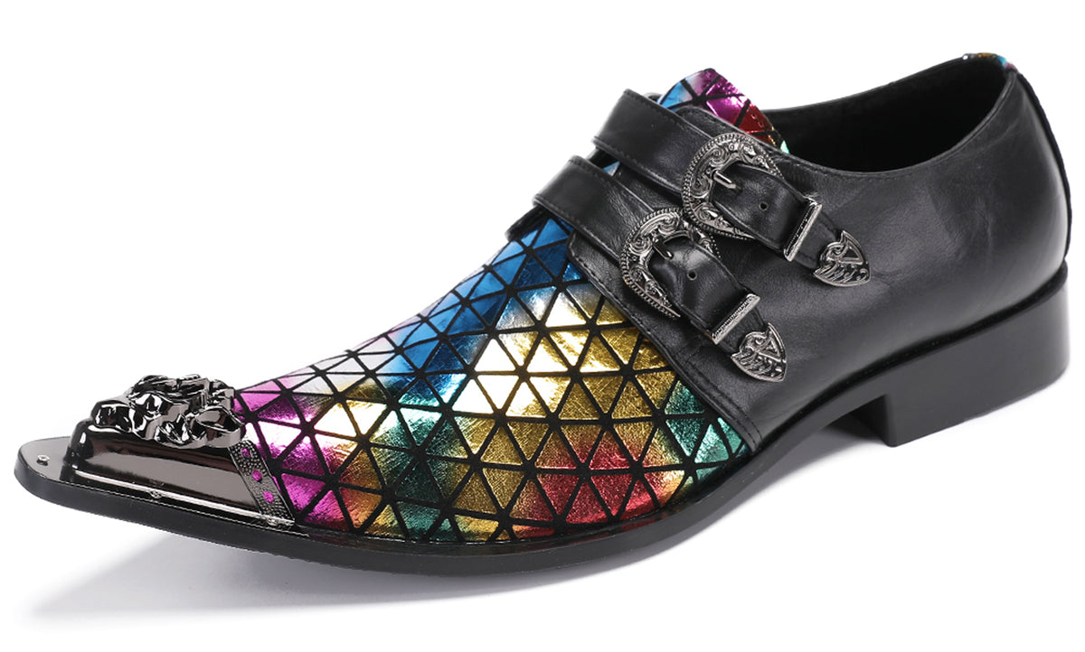 Mens Party Casual Double Buckle Floral Western Loafers