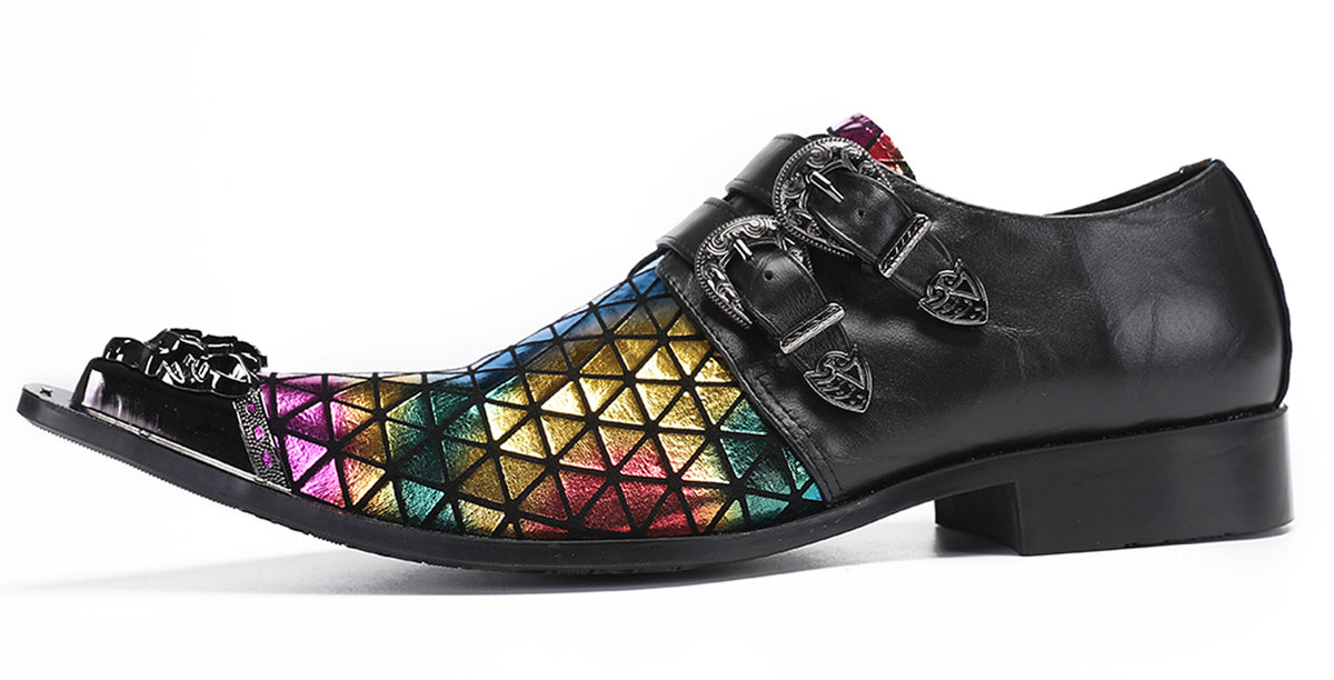 Mens Party Casual Double Buckle Floral Western Loafers
