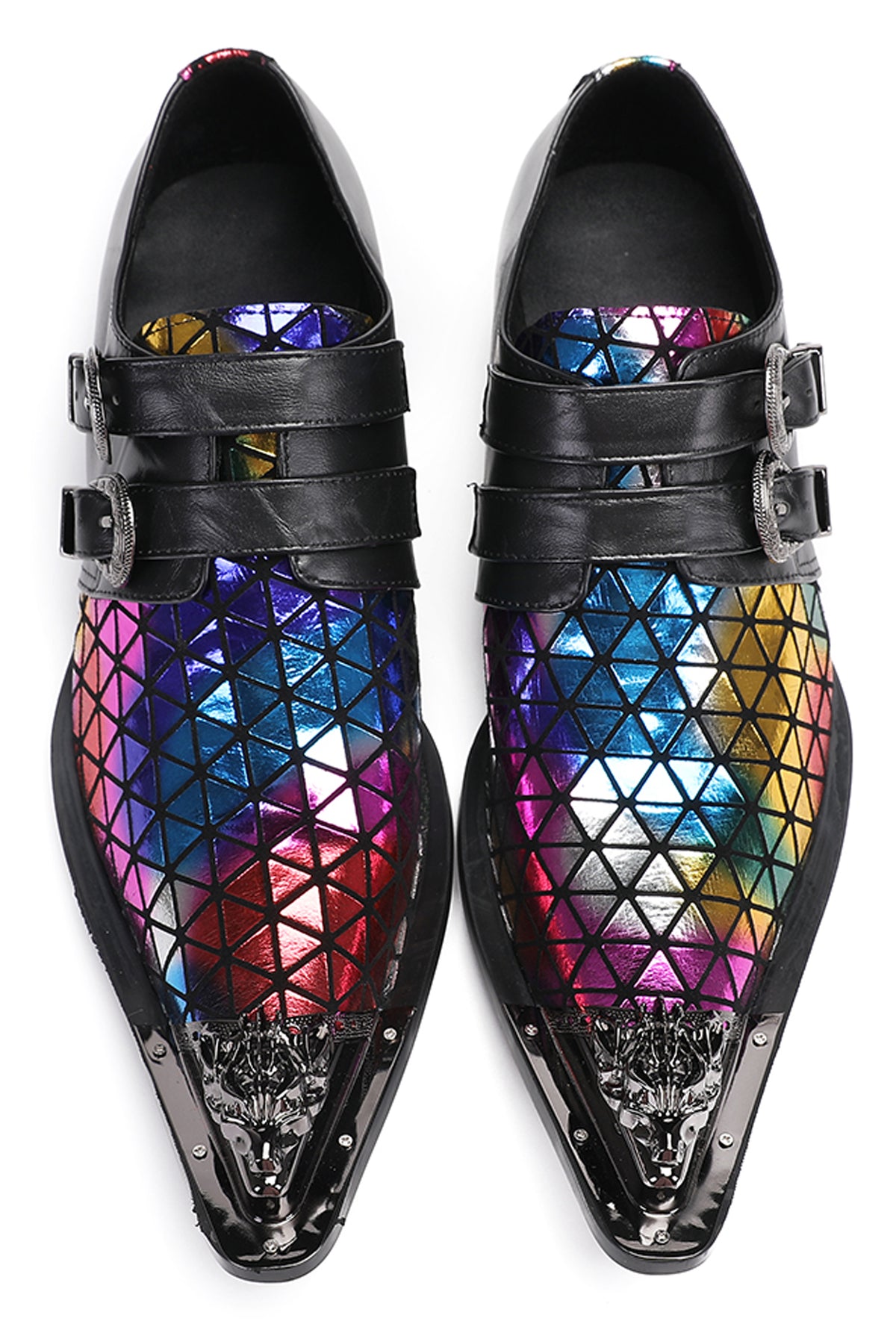 Mens Party Casual Double Buckle Floral Western Loafers